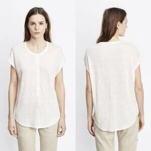 Vince 100% Linen Ivory Cocoon Henley Shirt Short Sleeve Small